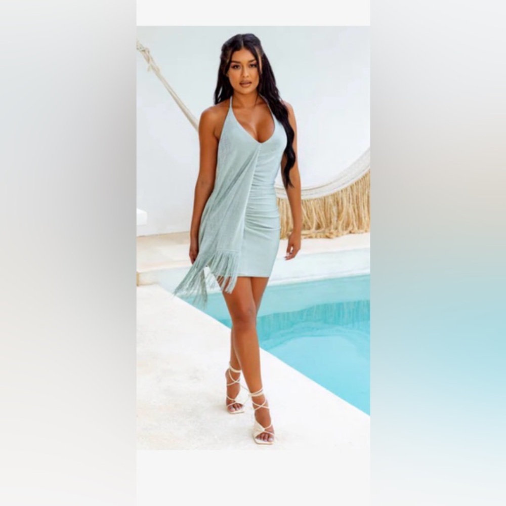 Chic Asymmetrical Green Dress with Fringe